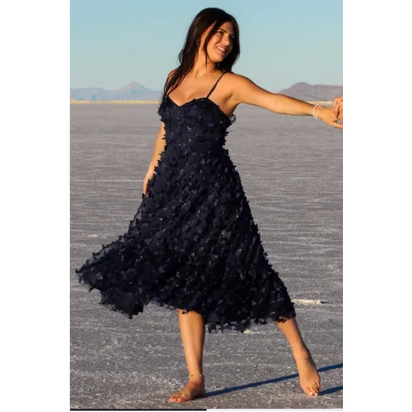 Lulus Time to Fly Navy Blue 3D Butterfly Lace-Up Midi Dress Size Small - Picture 6 of 14